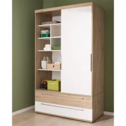 Paidi Fionn/Remo Schiebetürenschrank Schmal 1x Kreideweiß 1x Eiche-Bordeaux