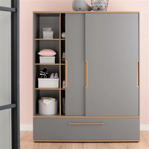 Paidi Sten Schiebetürenschrank Breit Schiefergrau/Eiche Massiv - Paidi Slide-System 2 Paidi Sten Schiebetürenschrank Breit Schiefergrau/Eiche Massiv - Paidi Slide-System – Bild 2