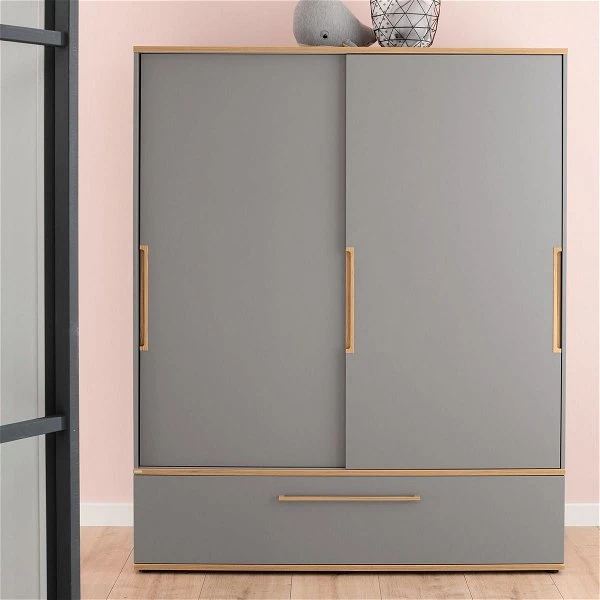 Paidi Sten Schiebetürenschrank Breit Schiefergrau/Eiche Massiv - Paidi Slide-System 1 Paidi Sten Schiebetürenschrank Breit Schiefergrau/Eiche Massiv - Paidi Slide-System