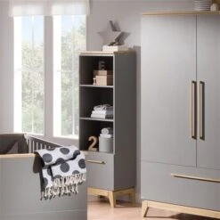 Paidi Sten Regal 3 Fächer, 1 Schubkasten Steingrau/Eiche Massiv - Gratis Lieferung