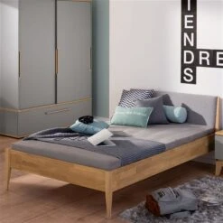 Paidi Sten Traumliege Eiche Massiv Steingrau Gepolstert 90x200 Cm