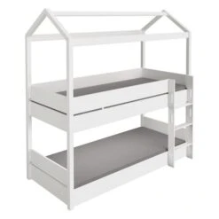 Paidi Tiny House Etagenbett Kreideweiß Inkl. Dachgiebel Gerade Leiter