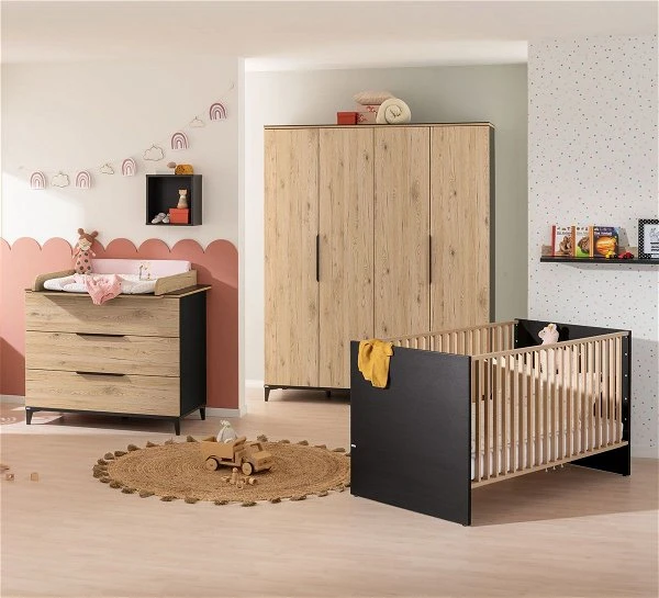 Paidi Tomke Kinderzimmer Mit Schrank 4T Naturschwarz/Eiche-Bordeaux 1 Paidi Tomke Kinderzimmer Mit Schrank 4T Naturschwarz/Eiche-Bordeaux