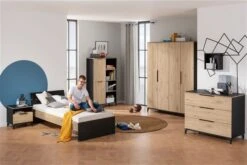 Paidi Tomke Jugendzimmer Mit Schrank 4T Naturschwarz/Eiche-Bordeaux