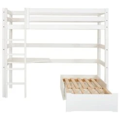 Hoppekids Hochbett ECO Luxury 90x200 Cm Mit Gerader Leiter, Tischplatte & Lounge-Ecke -Roba || Pinolino || Träumeland Verkäufe pre a14 1 4 1