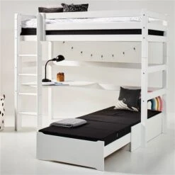 Hoppekids Hochbett ECO Luxury 90x200 Cm Mit Gerader Leiter, Tischplatte & Lounge-Ecke