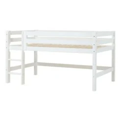 Hoppekids Halbhohes Bett ECO Luxury 120x200 Cm Weiß Mit Gerader Leiter & Absturzsicherung -Roba || Pinolino || Träumeland Verkäufe pre a4 12