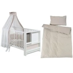 Schardt Pünktchen Beige Bettset 4- Teilig Mit Bettwäsche, Himmel Und Nestchen