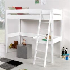 Relita RENATE Hochbett Buche Massiv Weiß Inklusive Schreibtisch, Zum Einzelbett Umbaubar