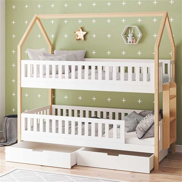 Nature Kid Lilly Etagenbett Kiefer Weiß / Natur Leiter Seitlich, Liegefläche 90 X 200 – Bild 3