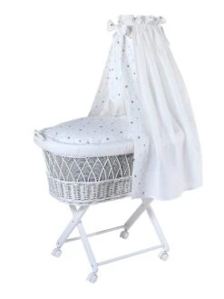 Schardt Babsi Stubenwagen Buche Weiß Mit Textiler Ausstattung Sternchen Grau