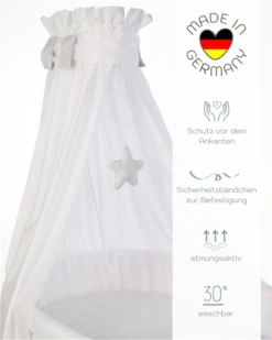 Mionido Stubenwagen Lisa Natur Paisley Hellgrau Mit Garnierung, Matratze Und Matratzenbezug -Roba || Pinolino || Träumeland Verkäufe v1 589 usp