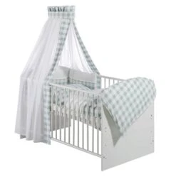 Schardt Vichy Mint Bettset 4- Teilig Mit Bettwäsche, Himmel Und Nestchen