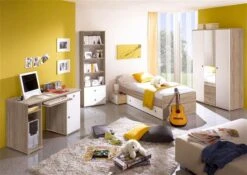 Ticaa Vicky Jugendzimmer 4-teilig Sonoma-Weiß Mit 3-türigem Kleiderschrank