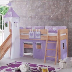 Relita KIM Halbhochbett Buche Massiv Natur Mit Rutsche Und Turmhalterung - Frachtfrei -Roba || Pinolino || Träumeland Verkäufe vorhang turm purple weiss herz gr 2