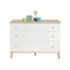 Paidi Ylvie Kommode Breit 3 Schubkästen Kreideweiß/Birke-Nachbildung - Front Wählbar